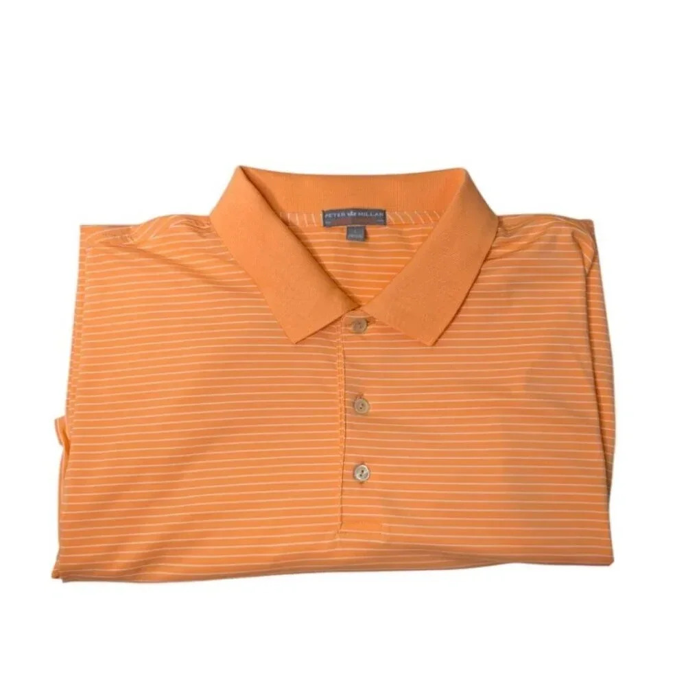 Peter Millar Summer Comfort Mens Orange White Striped Performance Polo Size L